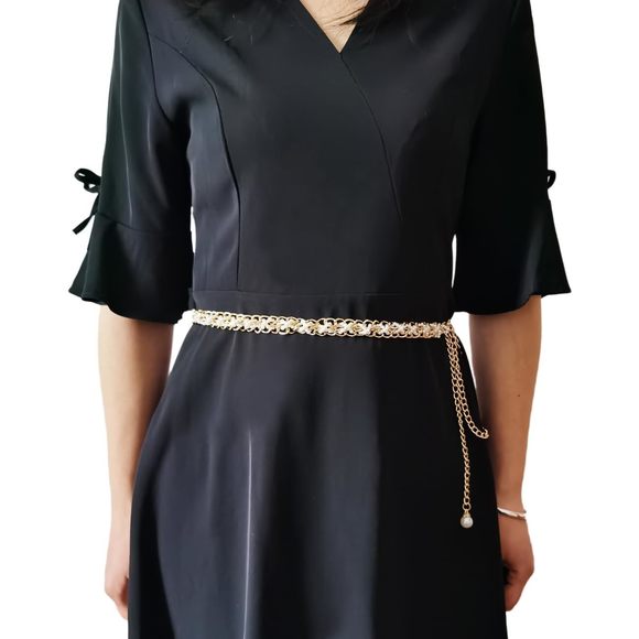 Women's Chain Belt Metal Waist Belt Link Belt For Dress-small Pearl Chain😍 - Picture 1 of 2
